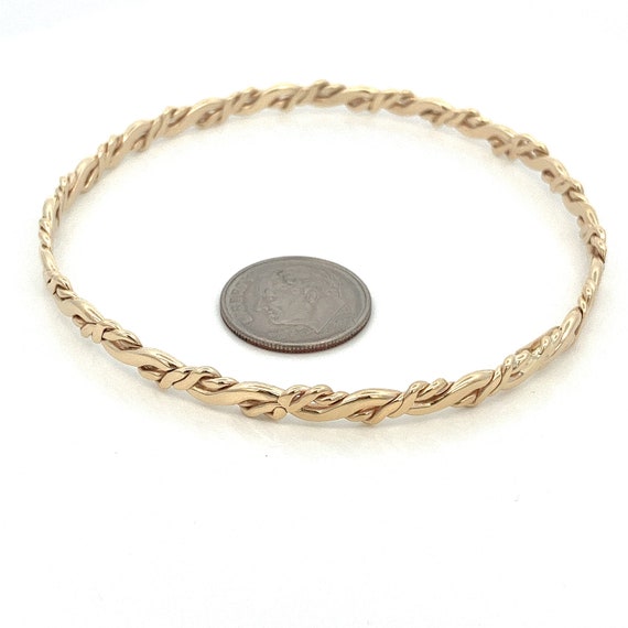 14K Yellow Gold Woven Bangle Bracelet - Minimalis… - image 4