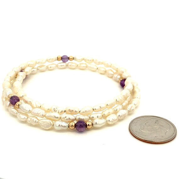 Freshwater Pearl and Amethyst Beaded Memory Wire … - image 4