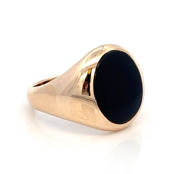 14k Yellow Gold Black Onyx Ring - Unisex Estate Jewelry, Size 8.25