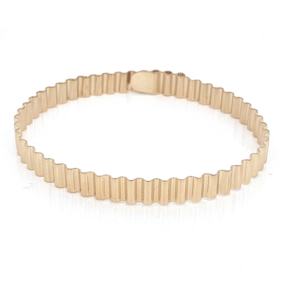 Unique Handmade 18K Solid Gold Ribbed Bangle Brac… - image 1