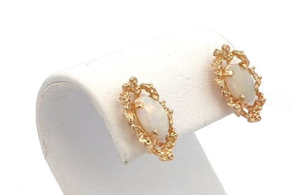 Vintage Oval Opal Freeform Gold Nugget Stud Earri… - image 3