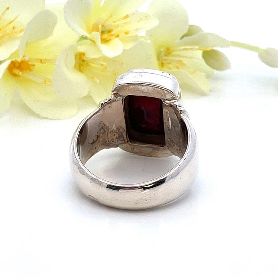 Vintage Faceted Ruby Sterling Silver Ring - Size … - image 4