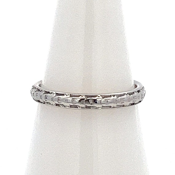 Vintage Art Deco 18k White Gold Wedding Band Ring… - image 1