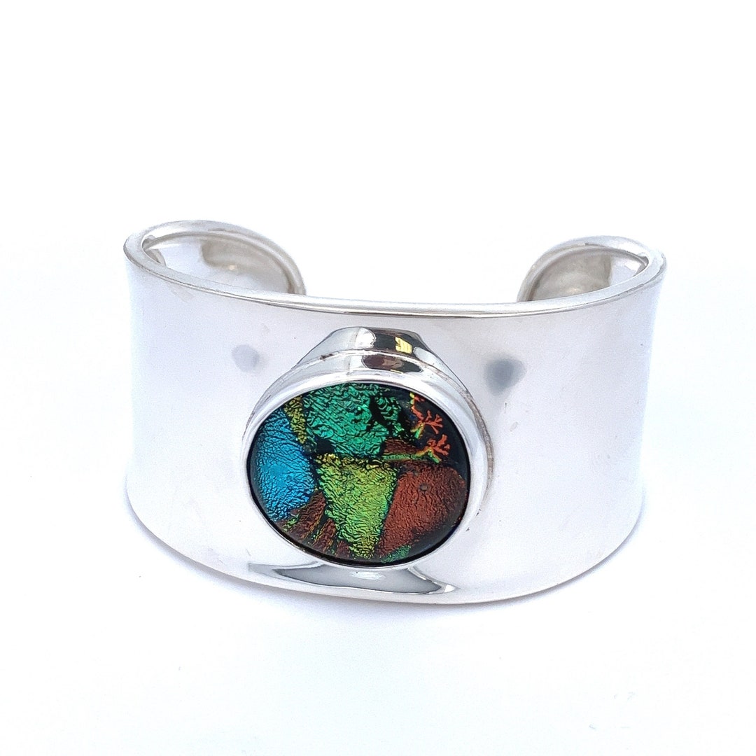 Elton Silver Cuff Bracelet in Dichroic Glass