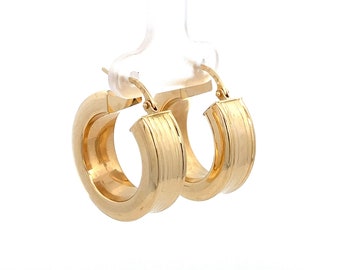 Wide Round 18k Yellow Gold Square Edge Hoop Earrings - Snap Clasp Posts  - Made in Italy ~ ET2469