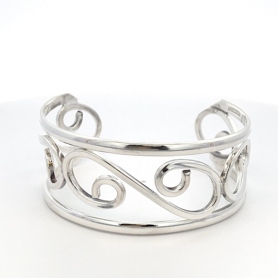 Vintage Wide Openwork Scroll Design Sterling Silv… - image 1