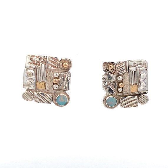 Opal Earrings - Large Modern Handcrafted Sterling… - image 1