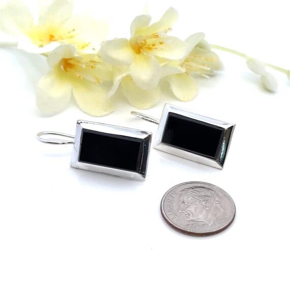 Rectangular Onyx and Sterling Silver Dangle Earri… - image 5