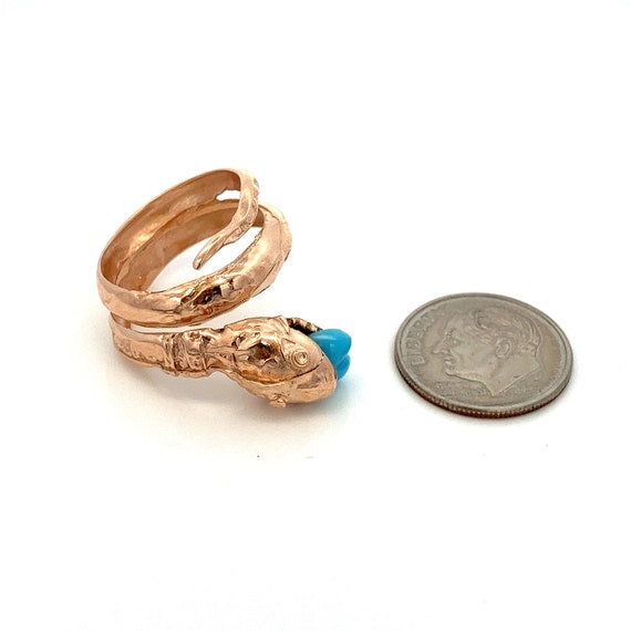 14k Rose Gold Snake and Turquoise Gemstone Ring ~… - image 6
