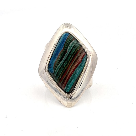 Rainbow Calsilica Rectangular Gemstone Sterling S… - image 2