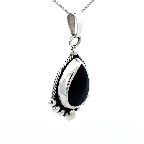 Large  Black Onyx  Sterling Silver Pendant / Slid… - image 3