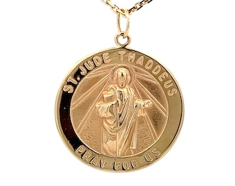 14K Solid Gold Saint Jude Medal: Catholic Patron Saint Charm- ET2028