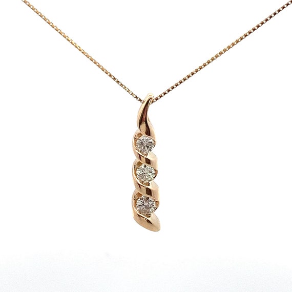 14k Yellow Gold Diamond Trilogy Pendant Necklace … - image 2