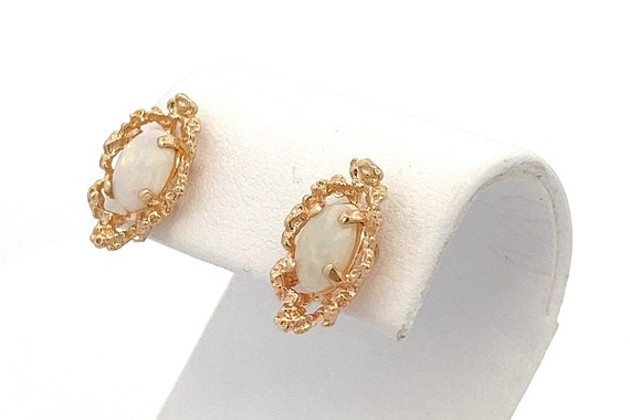 Vintage Oval Opal Freeform Gold Nugget Stud Earri… - image 4