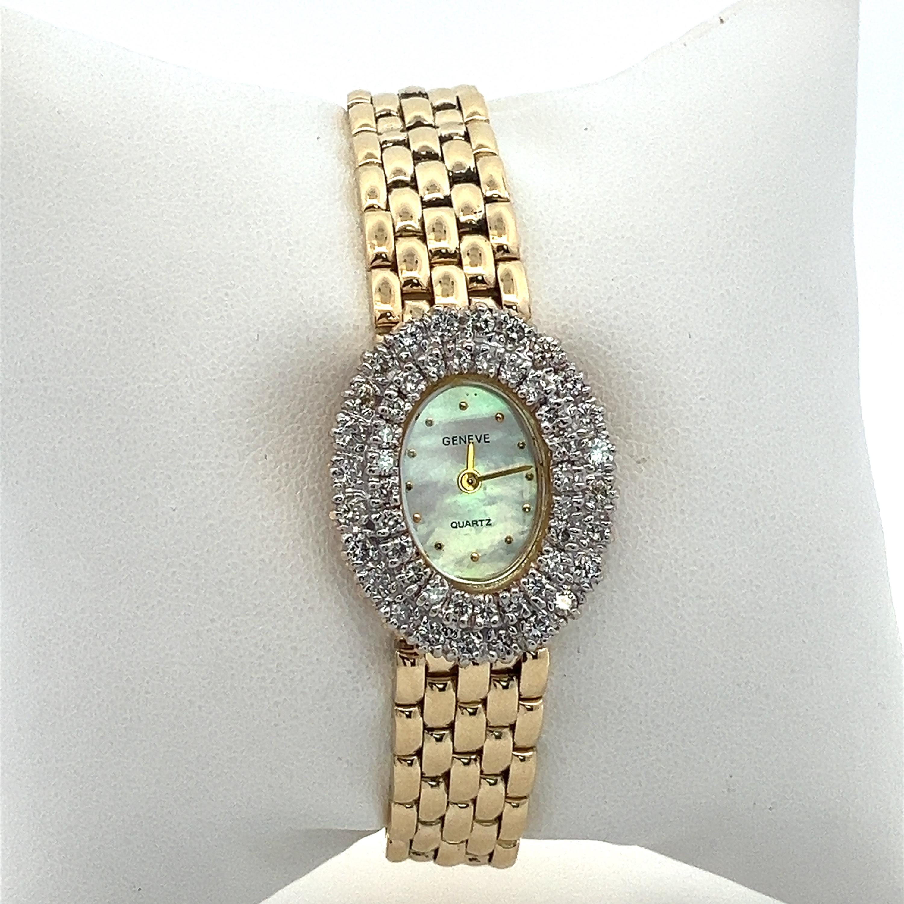 Geneve Ladies Round Two-Tone Yellow & Silver Bracelet Watch Diamond accents Vintage Geneva Gold-silver Two-tone Bracelet Watch Yellow  main image 2