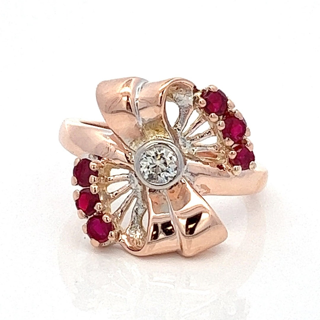Antique Art Deco 14K Rose Gold Ruby Diamond Ring, Size 6.5 ~ ET766 - Etsy