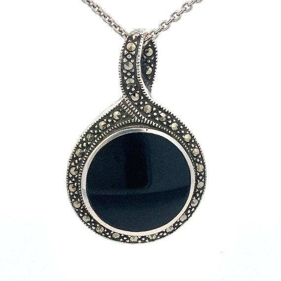 Reversible Black Onyx and Marcasite Sterling Silv… - image 1