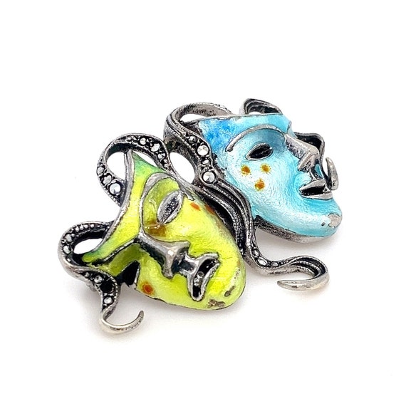 Colorful Comedy and Tragedy Masks Sterling Silver… - image 2