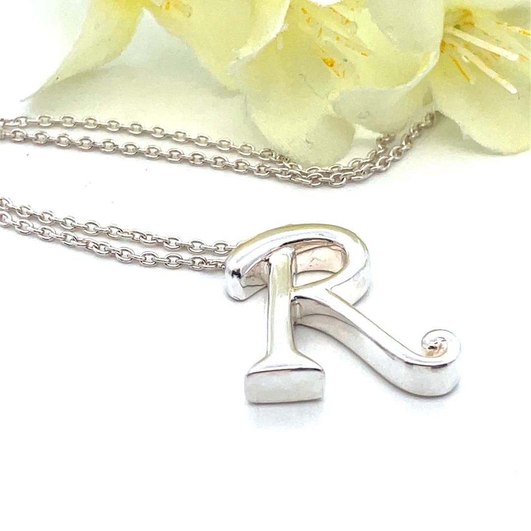 Letter R Initial Sterling Silver Pendant Charm - Modern Script Font ...