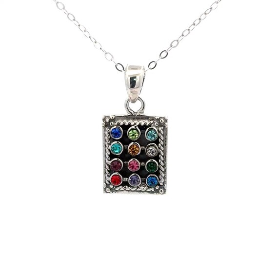 Multi Color Rectangular CZ Sterling Silver Pendan… - image 4