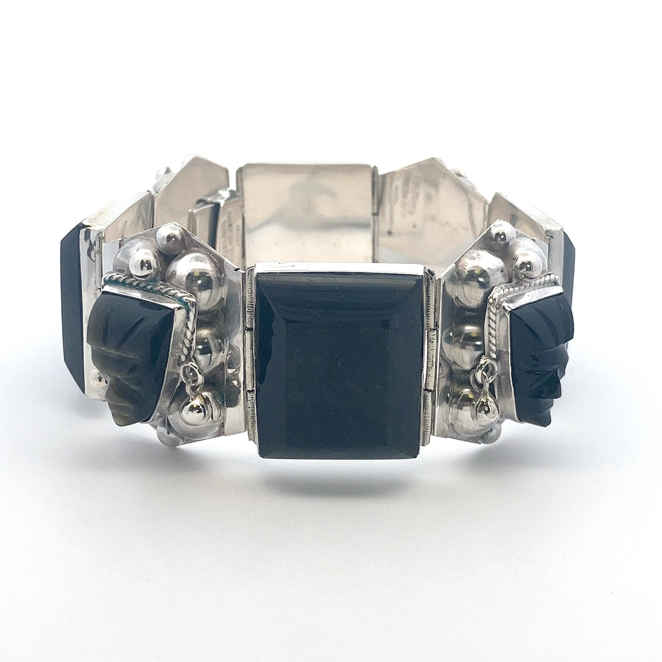 Vintage Mexico 925 Golden Sheen Obsidian Mask Sterling