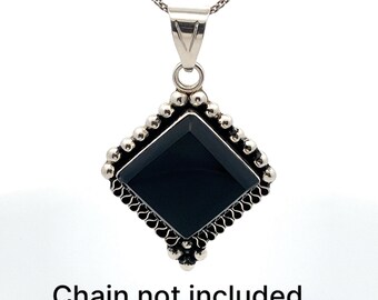 【BLACKPURPLE】[silver925] Square Bianco Pendant Square Shaped Black Onyx 925 Sterling Silver Pendant