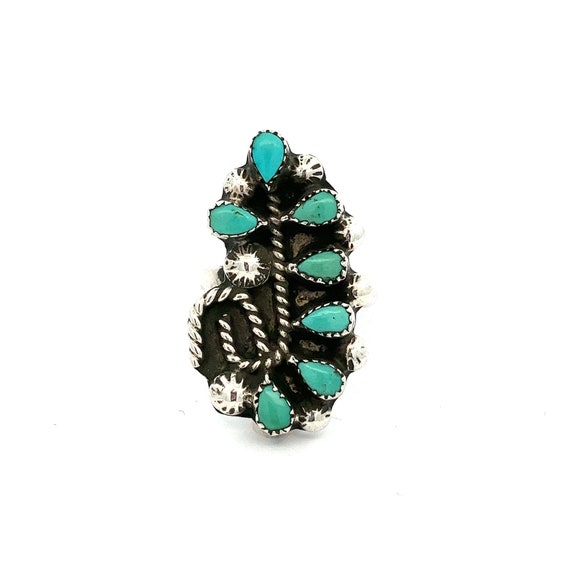 Bague Vintage Navajo En Argent Sterling Massif Et Turquoise - Taille 51 - Signée #3 - États-Unis