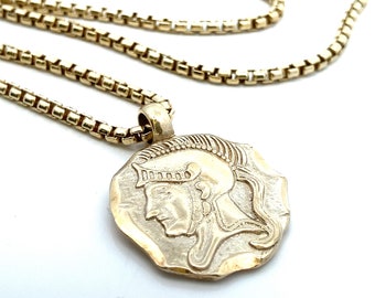 Roman Soldier Medallion Pendant with 27"  Yellow Gold Plated Sterling 2mm Thick Box Chain ~ Unisex Necklace  ET226