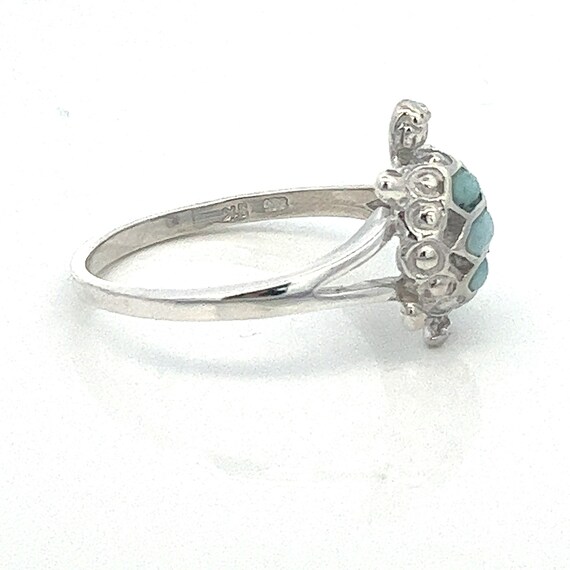 Turtle Ring with Inlayed Larimar Gemstone Sterlin… - image 4