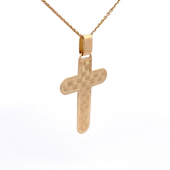 Wide Woven Design 18k Yellow Gold Cross- Men's, Women… - Gem