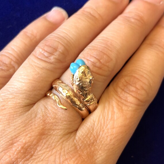 14k Rose Gold Snake and Turquoise Gemstone Ring ~… - image 2