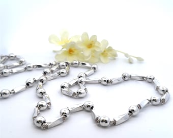 Sterling Silver Twisted Bar and Ball Chain Necklace - 29.5"- ET3628