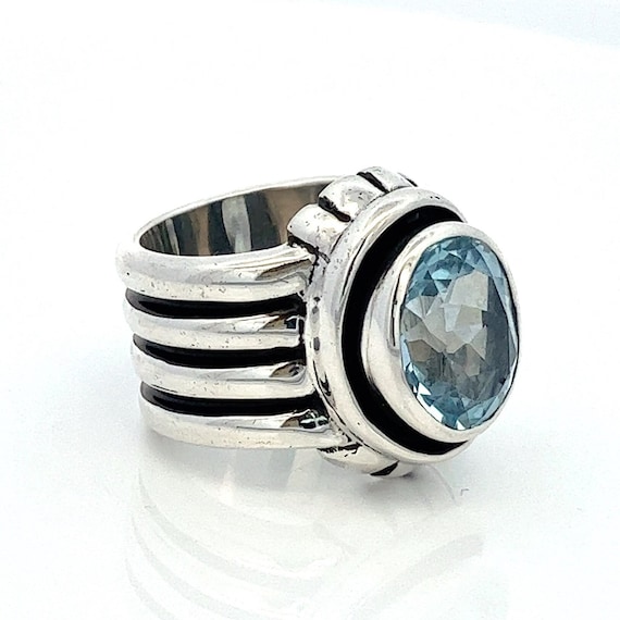 Large Oval Blue Topaz Sterling Silver Wide Band S… - image 2