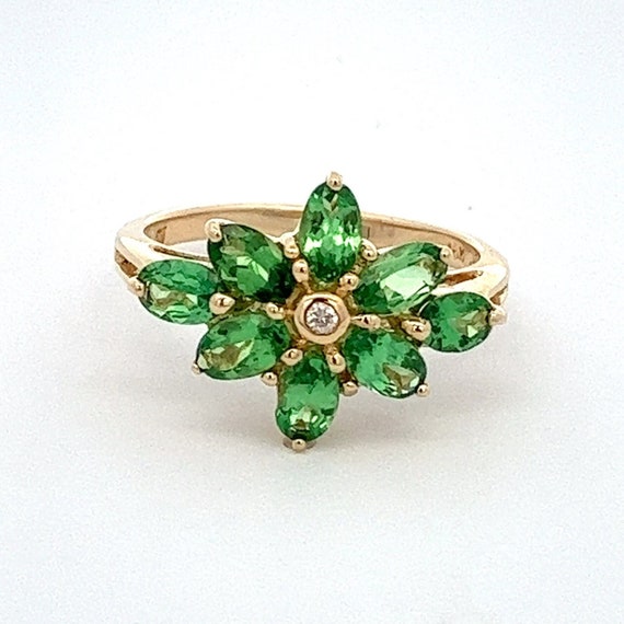 Tsavorite Green Garnet and Diamond Ring - 14k Yel… - image 1