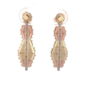 14k Rose, White, & Yellow Gold Geometric Dangle Earrings ~ Multi Tone Gold~ Vintage  ~ ET967