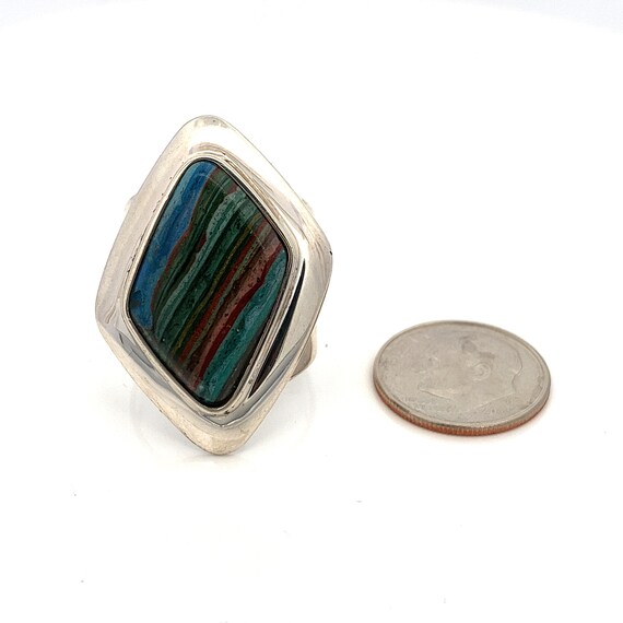 Rainbow Calsilica Rectangular Gemstone Sterling S… - image 5