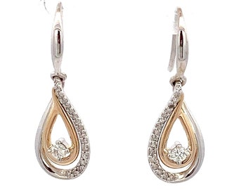 14k Two-Tone Gold Diamond Teardrop Dangle Earrings ~ ET175