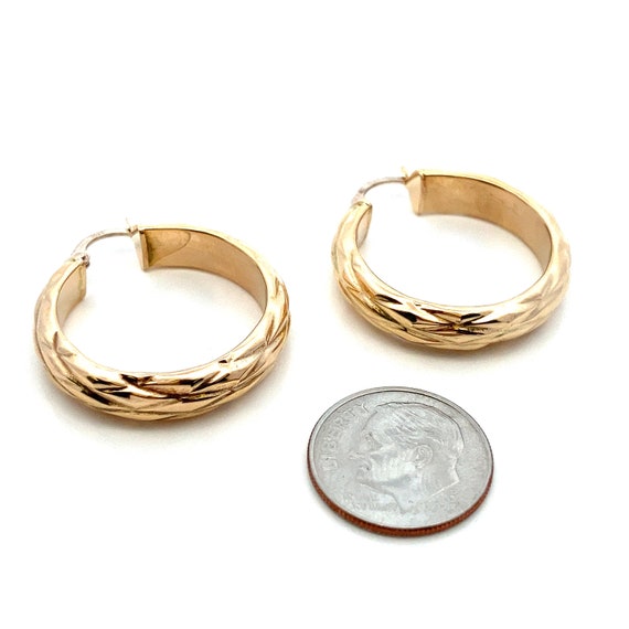 Woven Design Round 14k Yellow Gold Puffy Hoop Ear… - image 6