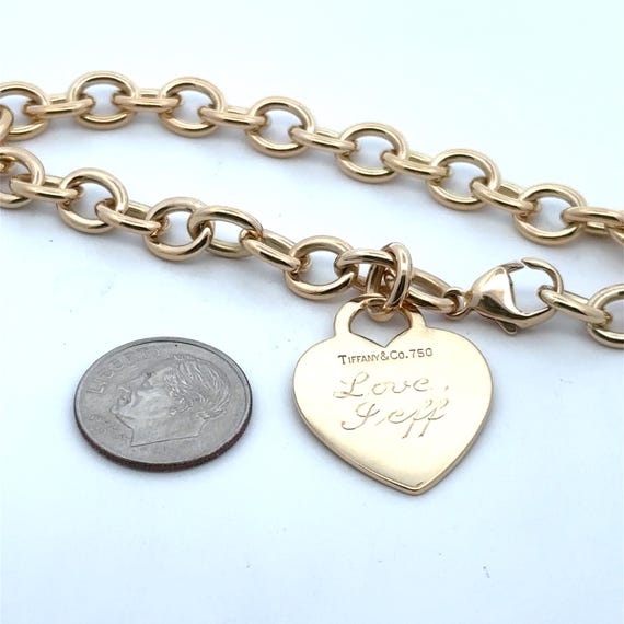 Authentic Tiffany & Co 18k Gold Heart Tag Charm Bracelet, Rare