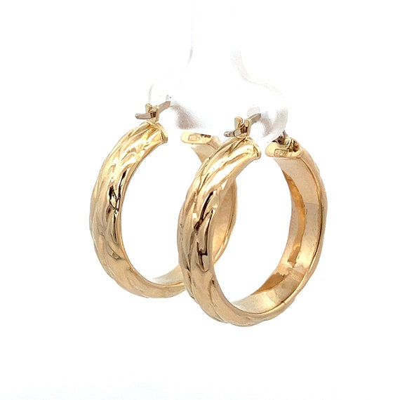 Woven Design Round 14k Yellow Gold Puffy Hoop Ear… - image 5