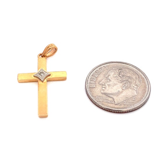 Single Diamond Cross Gold Pendant ~ 10k Yellow go… - image 7