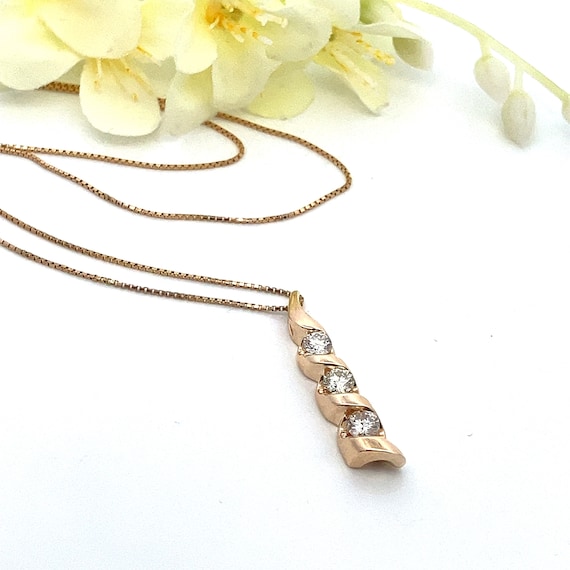 14k Yellow Gold Diamond Trilogy Pendant Necklace … - image 1