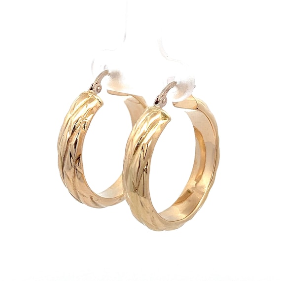 Woven Design Round 14k Yellow Gold Puffy Hoop Ear… - image 2