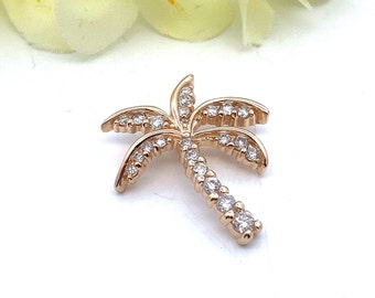 Palm Tree Charm -14k Yellow Gold and Natural Diamond Pendant - Vintage Tropical Charm -  ET2956