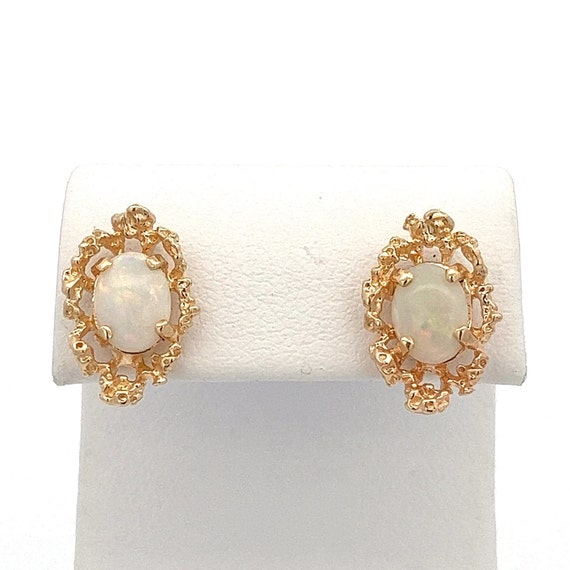 Vintage Oval Opal Freeform Gold Nugget Stud Earri… - image 1
