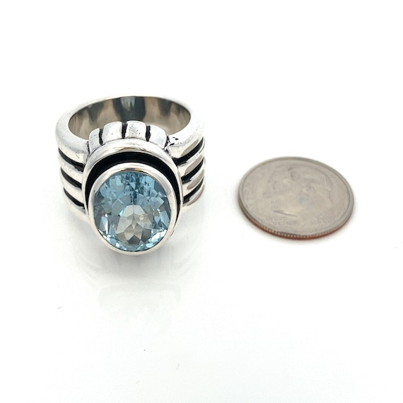 Large Oval Blue Topaz Sterling Silver Wide Band S… - image 6