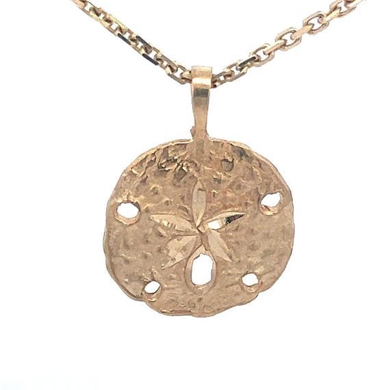 14k Yellow Gold Sand Dollar Pendant - Beach Coast… - image 1