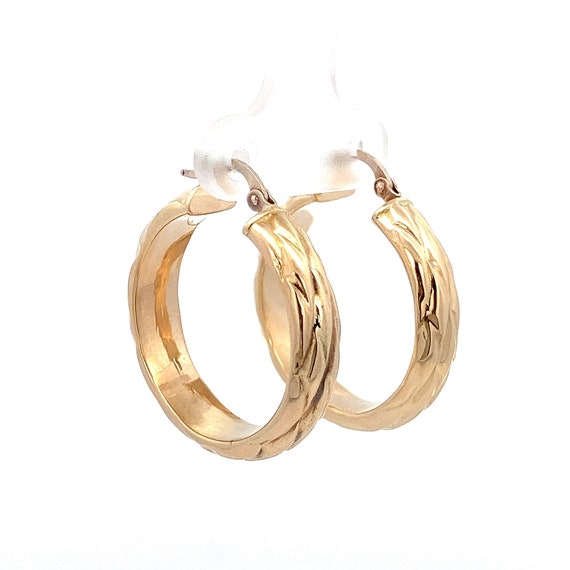 Woven Design Round 14k Yellow Gold Puffy Hoop Ear… - image 4