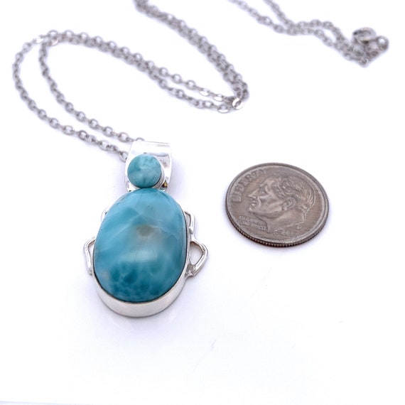 Larimar Oval Sterling Silver Pendant Necklace - 1… - image 5