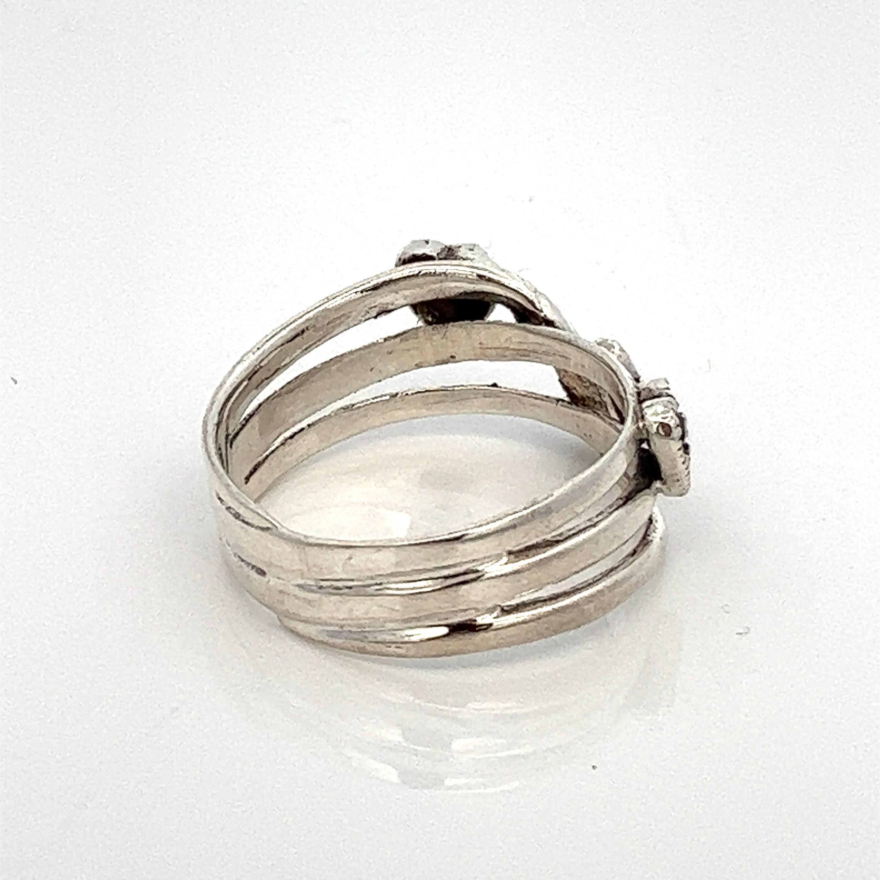 Marcasite Hearts Ring 925 Sterling Silver Triple Band With